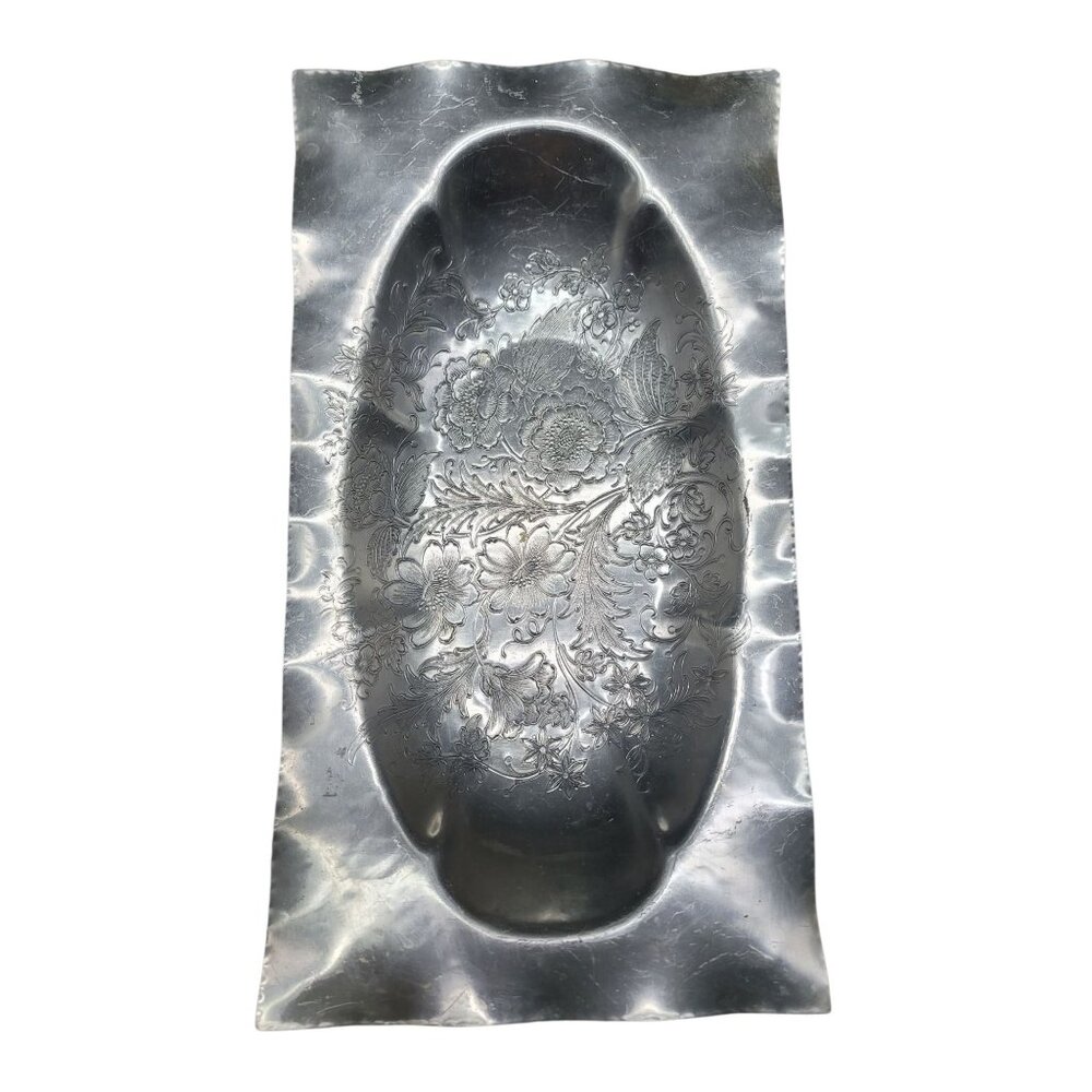 Vintage MCM Hammered Aluminum Tray by Coronet Aluminum NY